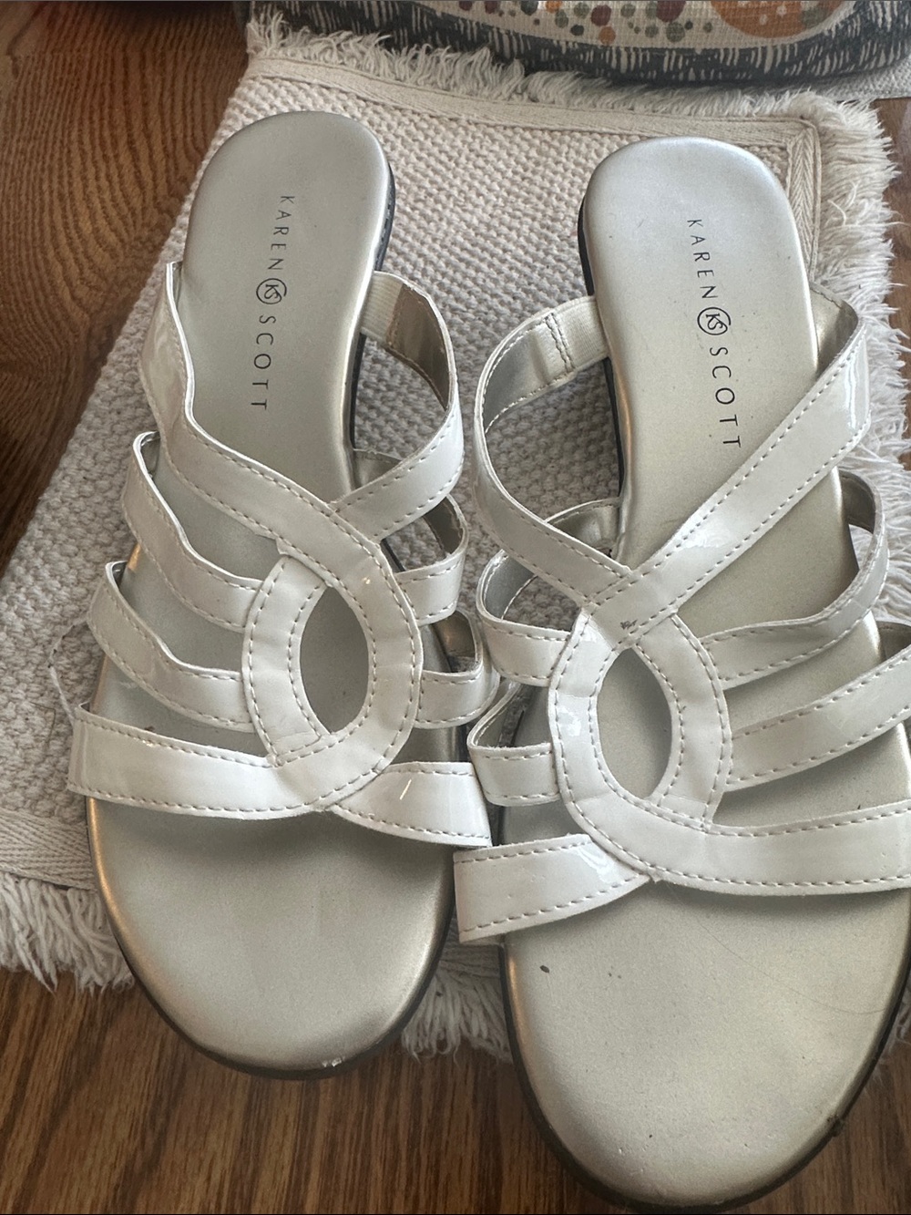 Karen Scott Silver-White Strappy Slip-On Sandals